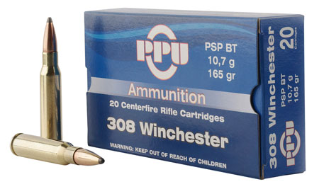 PPU STANDARD RIFLE AMO 308 WIN 165GR PSP BT 20RD (... - for sale