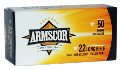 ARMSCOR 22LR 36GR PLATED LEAD-HP HIGH-VEL 50RD 100BX/CS - for sale