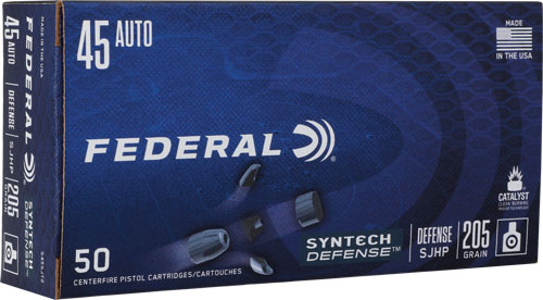 FEDERAL SYNTHETIC DEFENSE 45 ACP 205GR SJHP 50RD 10BX/CS - for sale