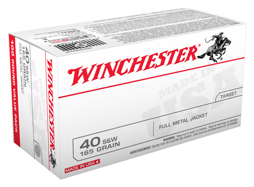 WINCHESTER USA 40 SW 165GR FMJ TRUNCATED CONE 100RD 5BX/CS - for sale
