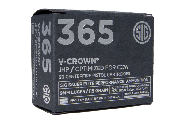 SIG SAUER 365 AMMO 9MM 115GR ELITE V-CROWN JHP BOX... - for sale