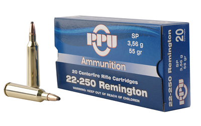 PPU STANDARD RIFLE AMO 22-250 REM 55GR SP 20RD (10... - for sale