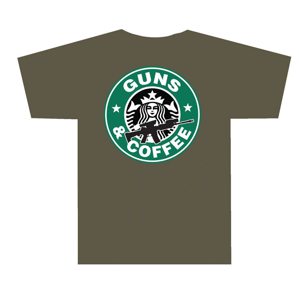 tuff products - 3001ODLG - GUNS AND COFFEE T-SHIRT OLV DRB - LG for sale