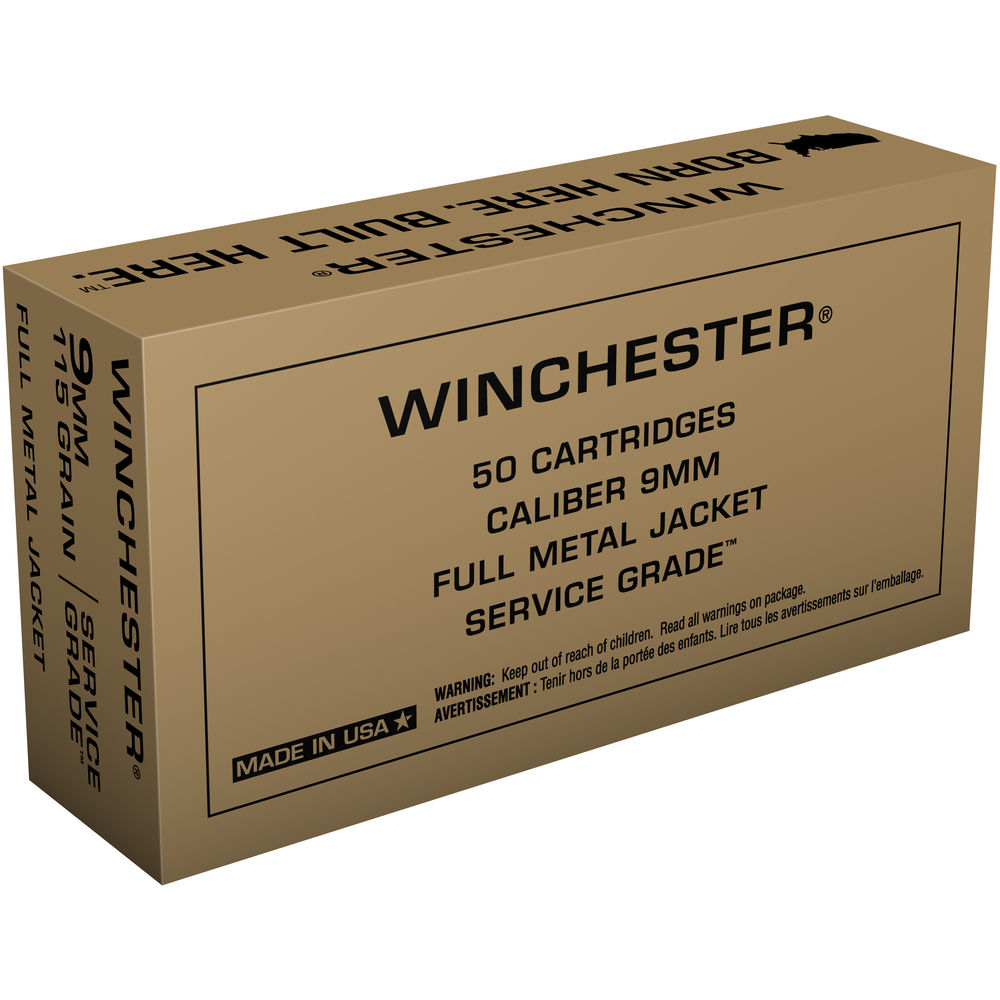WINCHESTER SERVICE GRADE 9MM LUGER 115GR FMJ 50RD 10BX/CS - for sale